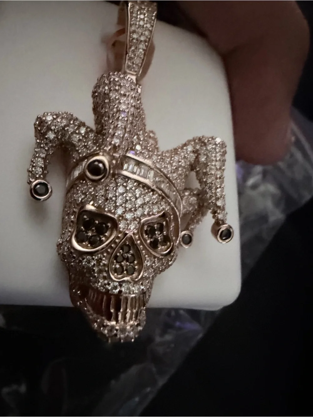 Real Moissanite Jester Joker Mask Iced Pendant Necklace 925 Silver rose Gold